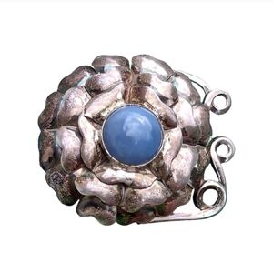 Designer Pat Areias Sterling Silver and Blue Stone Floral Belt Buckle Flower